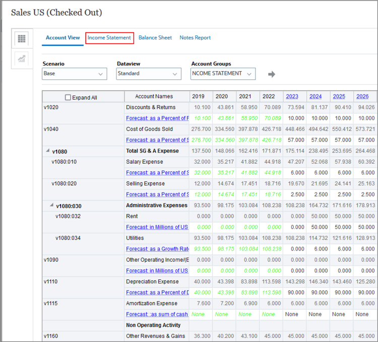 Select Income Statement tab